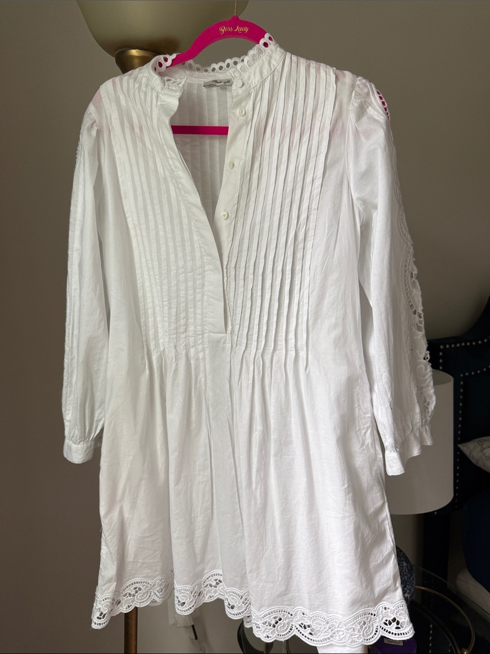 Madewell White Pintuck Collar Button-Down Top